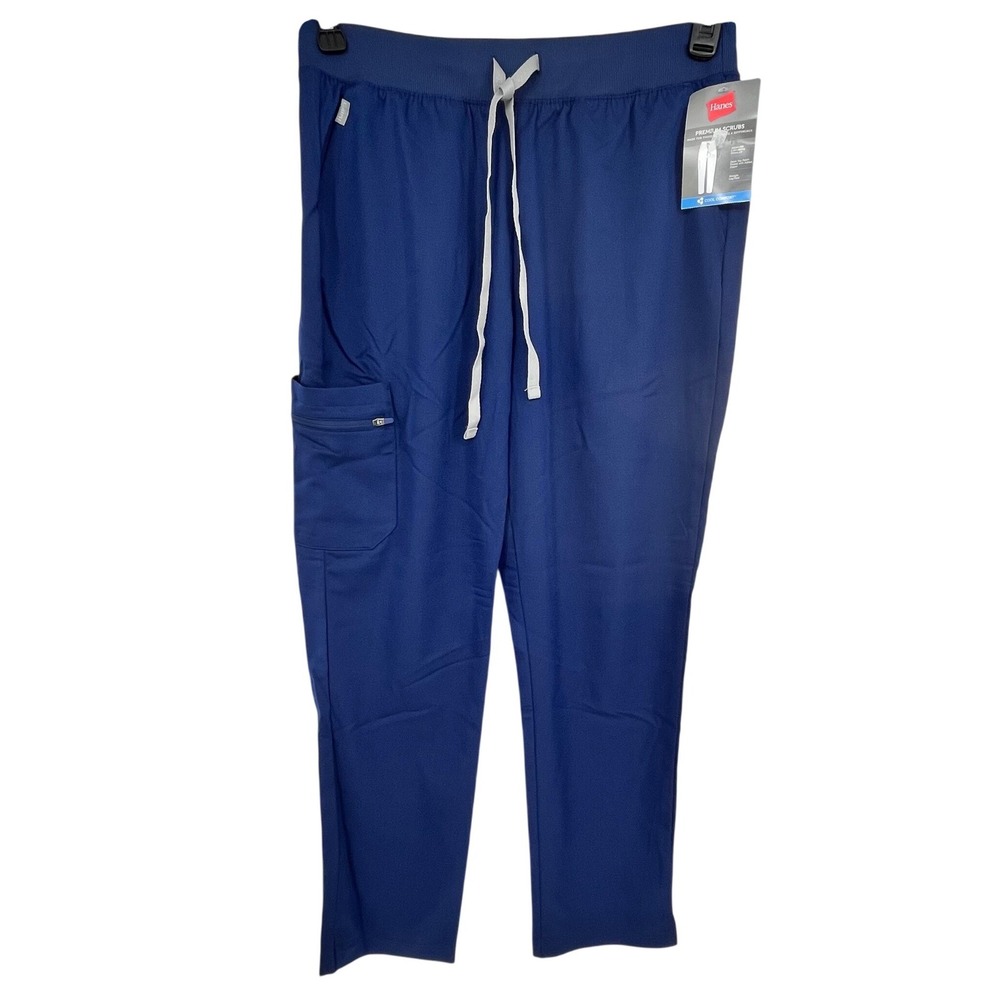 Hanes Premium Scrub Pants Unisex Large Navy Blue Straight Leg Cargo Healthcare